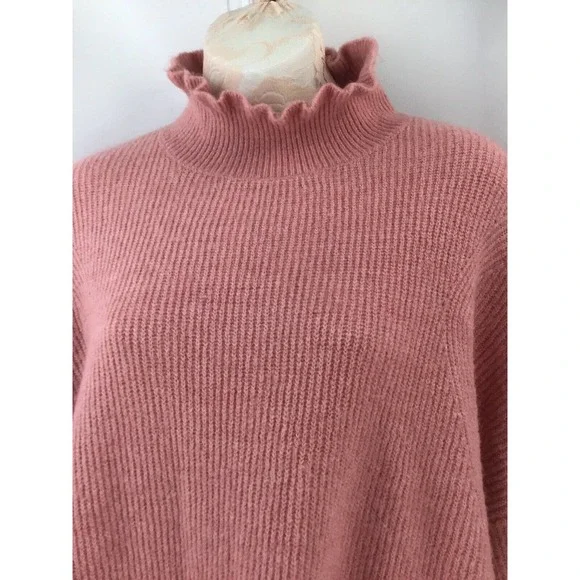 Halogen Sweater Women Size X1 Wool Blend Ruffles Neck Blush - Picture 2 of 16